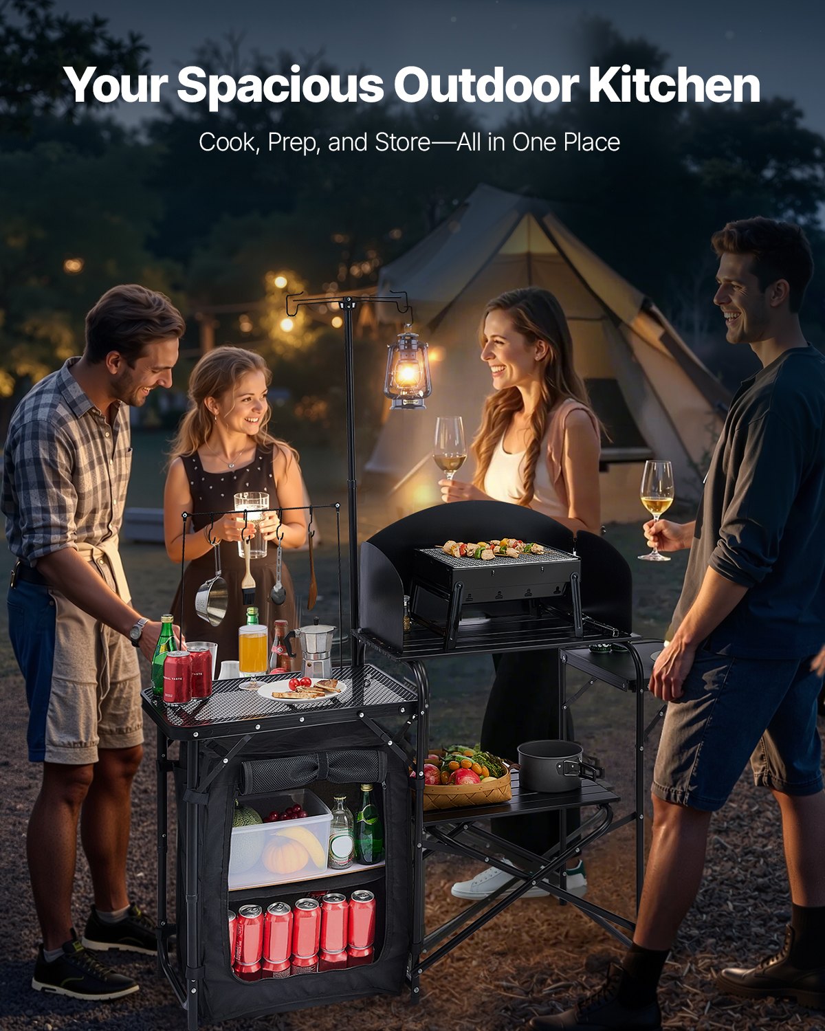 VEVOR Camping Kitchen Table Portable Outdoor Cook Station Storage Aluminum 