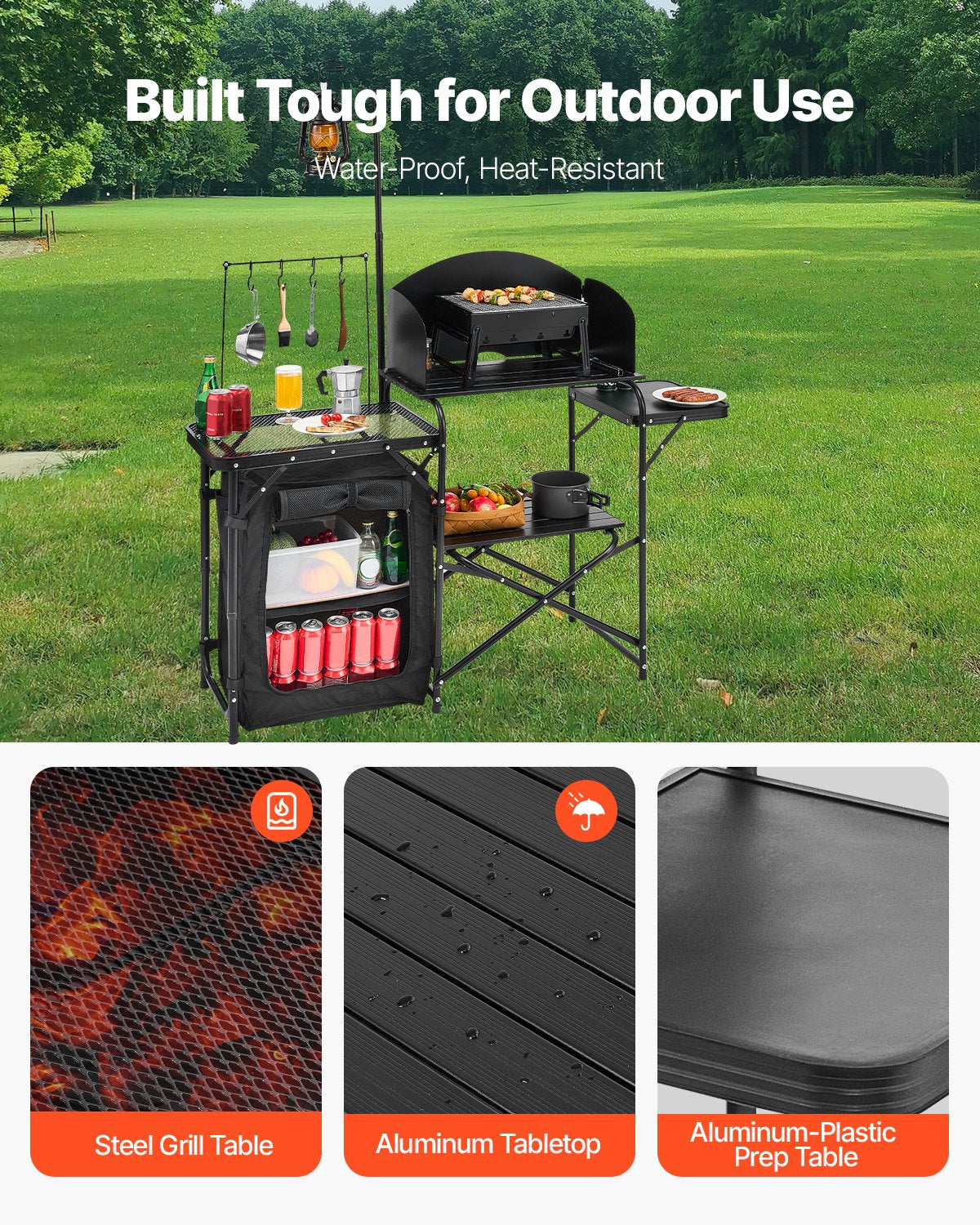 VEVOR Camping Kitchen Table Portable Outdoor Cook Station Storage Aluminum 