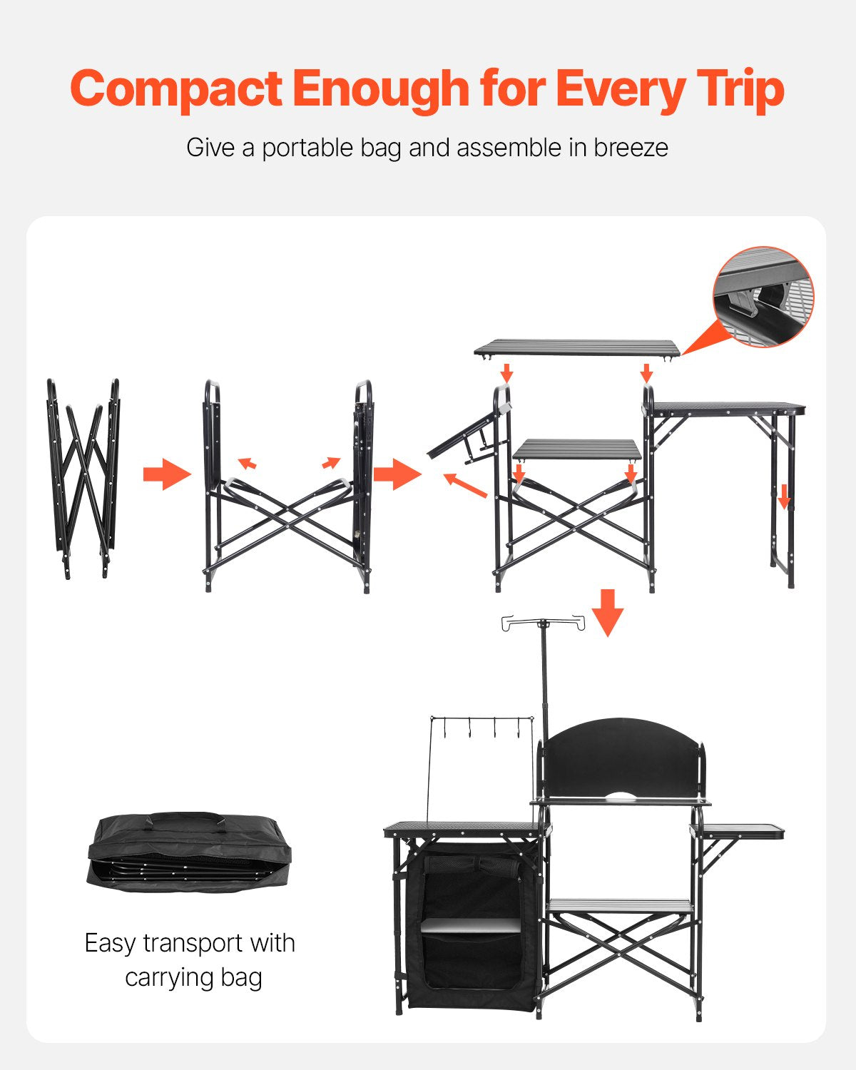 VEVOR Camping Kitchen Table Portable Outdoor Cook Station Storage Aluminum 