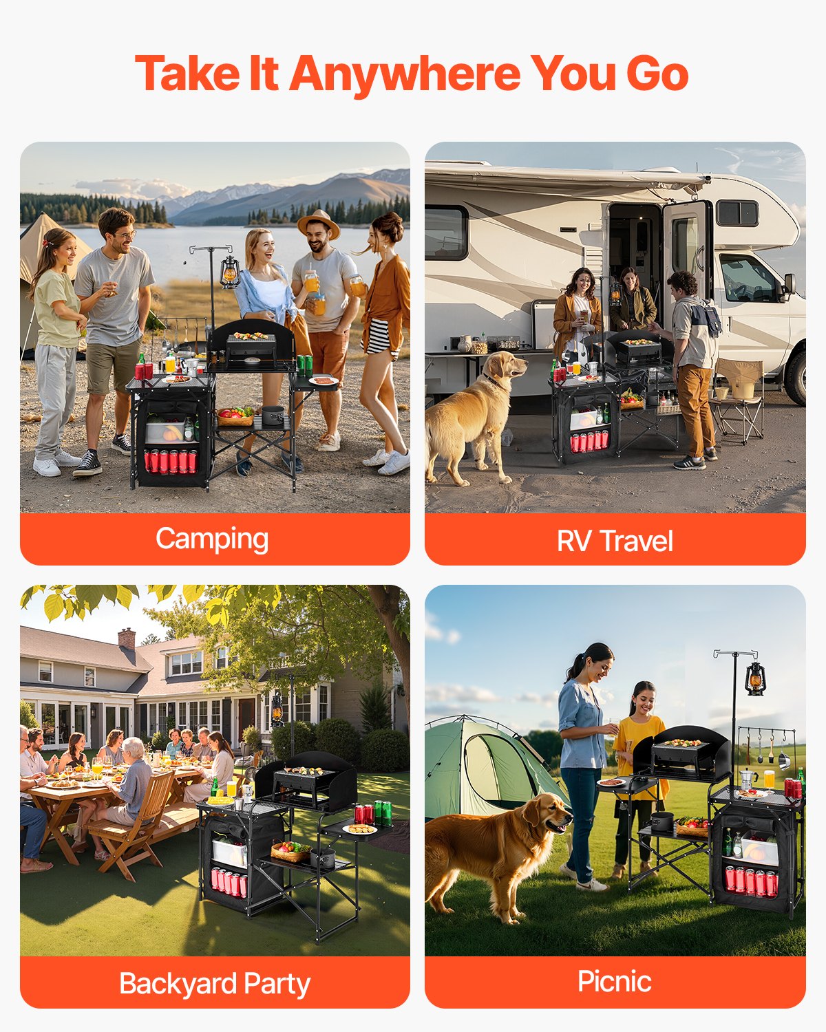 VEVOR Camping Kitchen Table Portable Outdoor Cook Station Storage Aluminum 