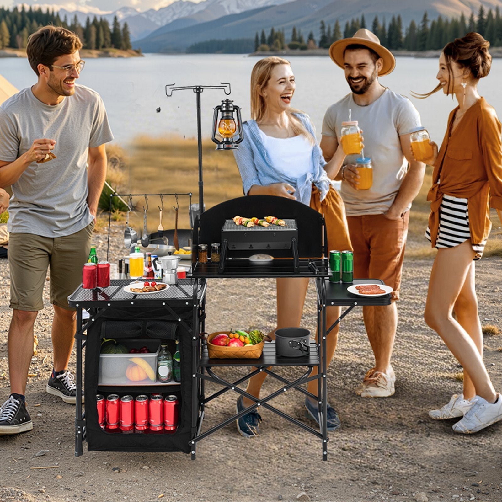 VEVOR Camping Kitchen Table Portable Outdoor Cook Station Storage Aluminum 