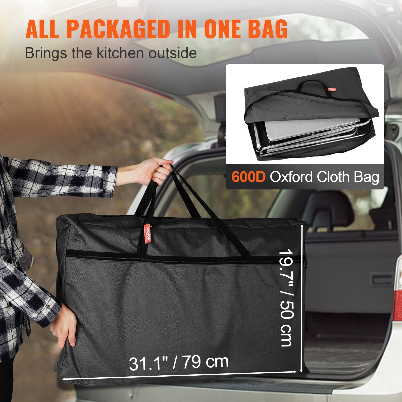 VEVOR Camping Kitchen Table, Folding Outdoor Cooking Table with Storage Carrying Bag, Aluminum Cook Station 3 Cupboard & Detachable Windscreen, Quick Set-up for Picnics, BBQ, RV Traveling, Black 