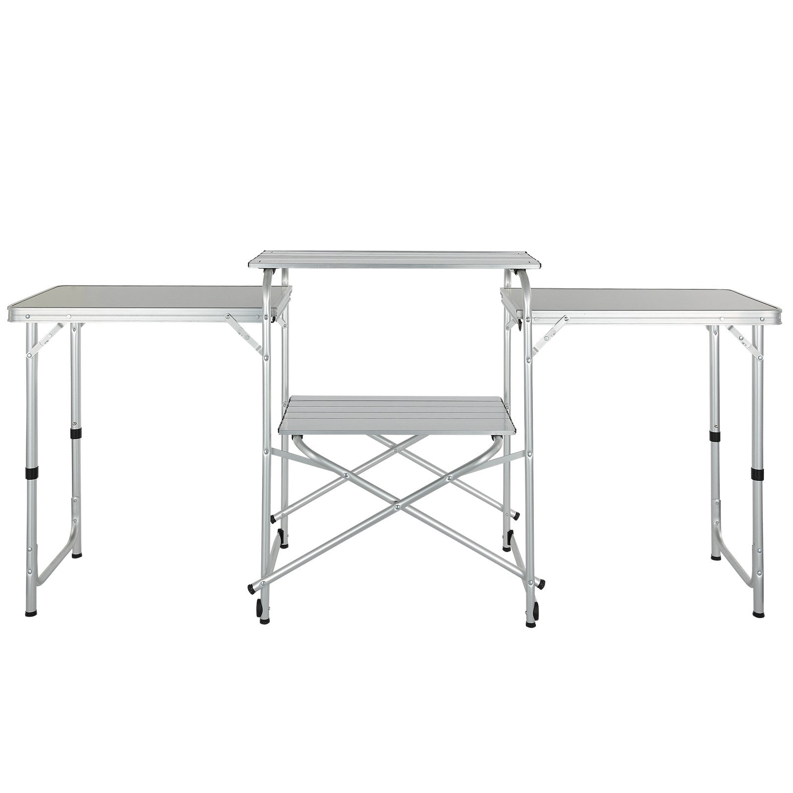 VEVOR Camping Kitchen Table, Folding Outdoor Cooking Table with Storage Carrying Bag, Aluminum Cook Station 3 Cupboard & Detachable Windscreen, Quick Set-up for Picnics, BBQ, RV Traveling, Black 