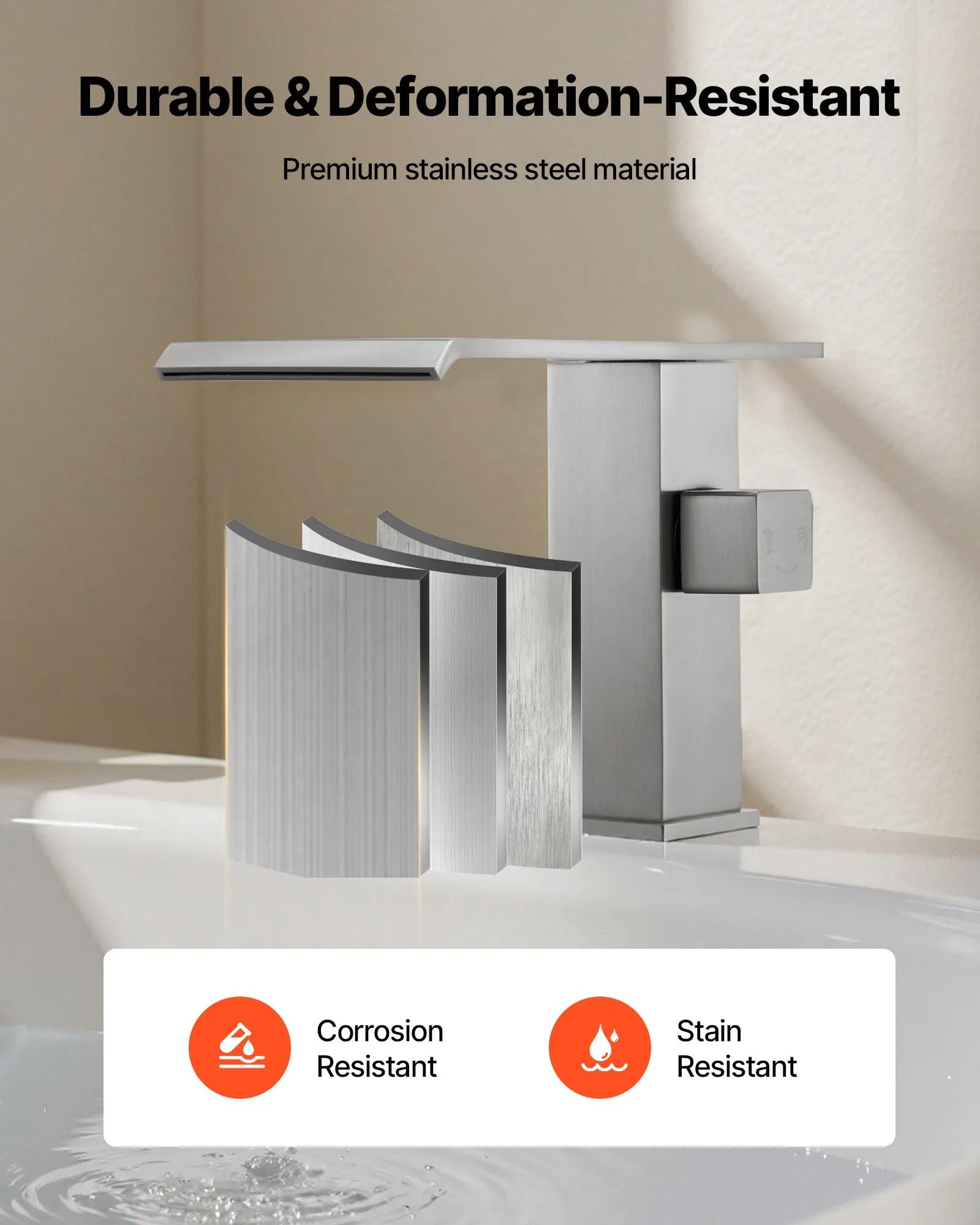 VEVOR Roman Tub Faucet, 3 Hole Waterfall Bathtub Faucet, Roman Bathtub Faucets Set with Shower Head & 1 Handle, Deck Mount Bath Tub Faucets Set for Adult Bathing, Brushed Stainless Steel, Drip-Free 