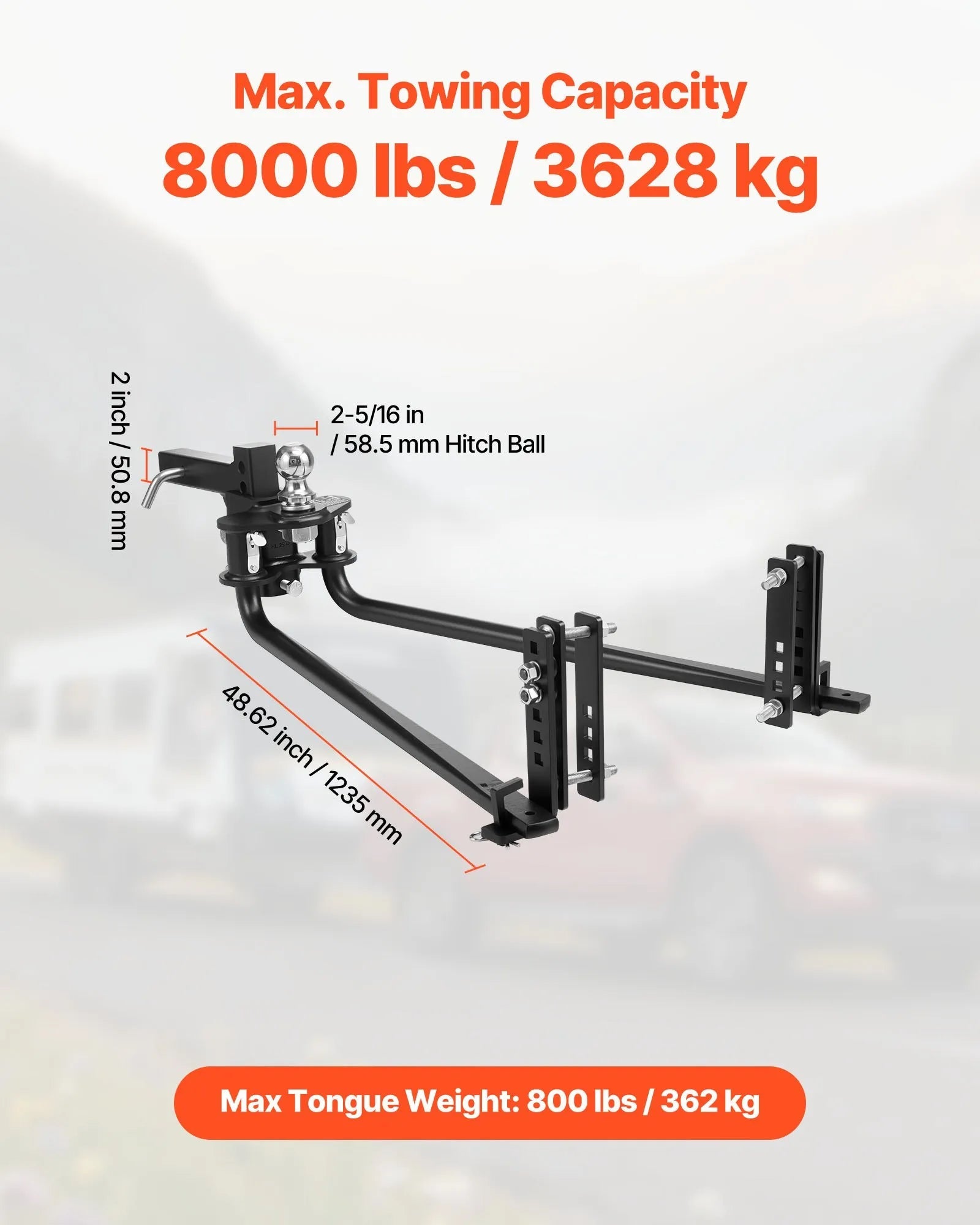VEVOR Weight Distribution Hitch, 8000 lbs Max Towing & 800 lbs Max Tongue, Weight Distributing Hitches Kit with Sway Control Includes 2 in Shank & 2-5/16 in Ball, Load Leveling Hitch for Trailers 
