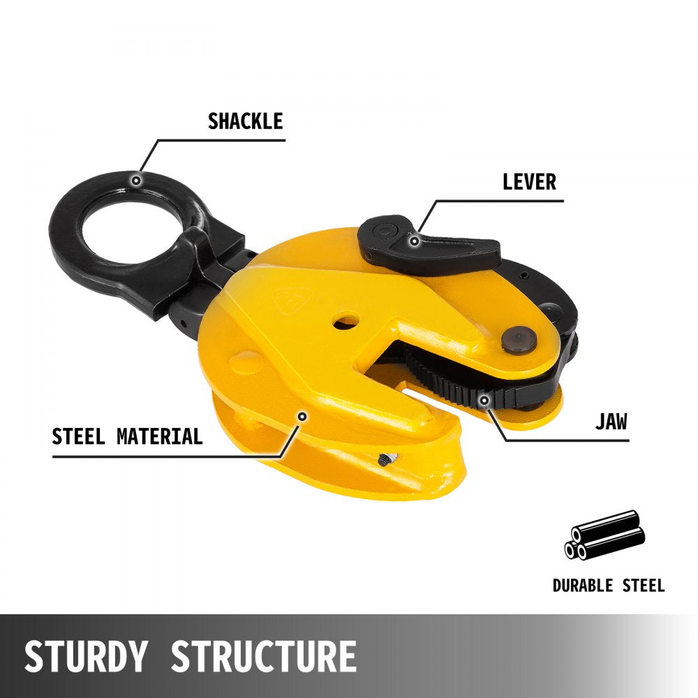 VEVOR 1T Plate Clamp 2204Lbs Plate Lifting Clamp Jaw Opening 0.6 inch Vertical Plate Clamp for Lifting and Transporting 