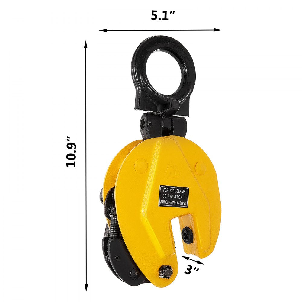 VEVOR 1T Plate Clamp 2204Lbs Plate Lifting Clamp Jaw Opening 0.6 inch Vertical Plate Clamp for Lifting and Transporting 