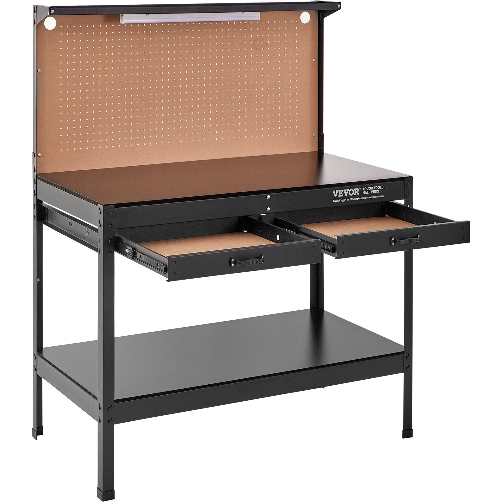 VEVOR Workbench A3 Steel Work Bench For Garage max. 1500W Heavy Duty Workbench 220lbs Weight Capacity 0.47" Bench top Thickness Hardwood Workbench 1.5m Cable 4xAC outlets 2xUSB ports 30xHooks 
