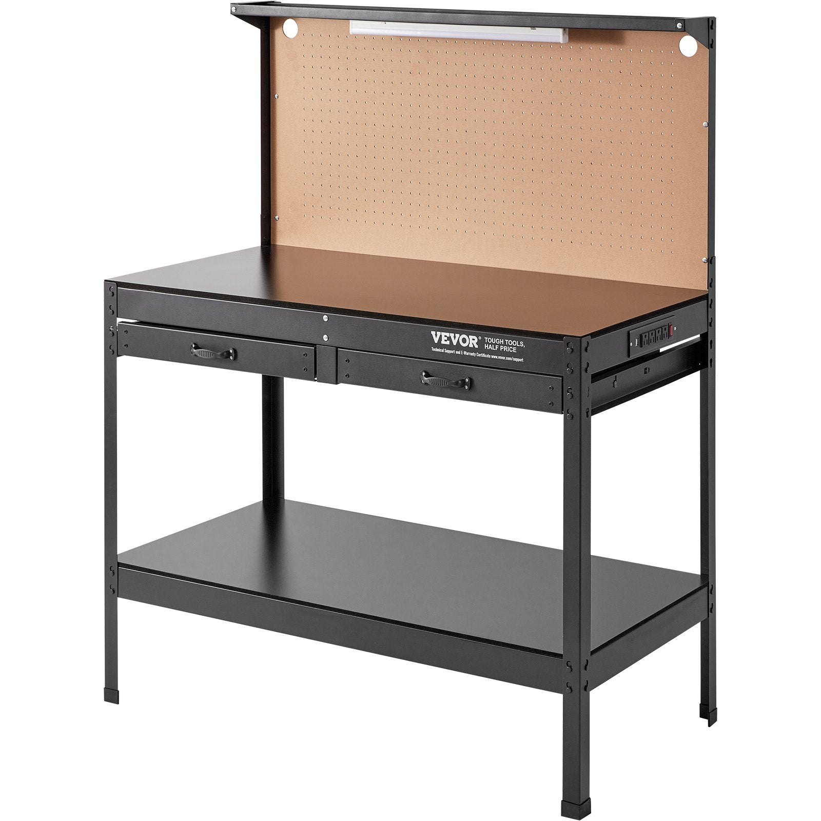 VEVOR Workbench A3 Steel Work Bench For Garage max. 1500W Heavy Duty Workbench 220lbs Weight Capacity 0.47" Bench top Thickness Hardwood Workbench 1.5m Cable 4xAC outlets 2xUSB ports 30xHooks 