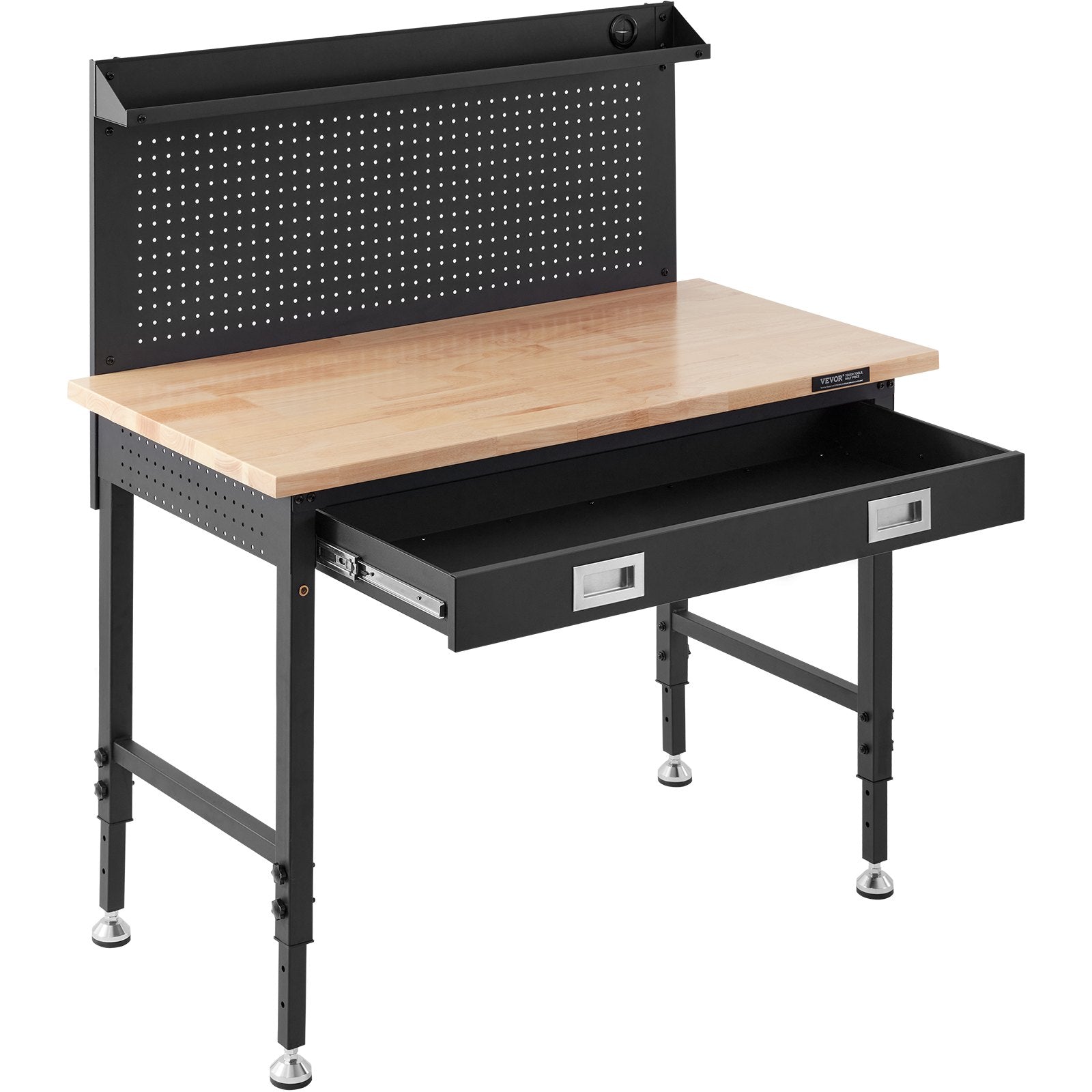 VEVOR Workbench Adjustable Height 28-39.5" Work Bench For Garage Oak Plank & Carbon Steel Heavy Duty Workbench 2000lbs Weight Capacity Bench top Size 48x24" Hardwood Workbench 3m Cable 30 Hooks 