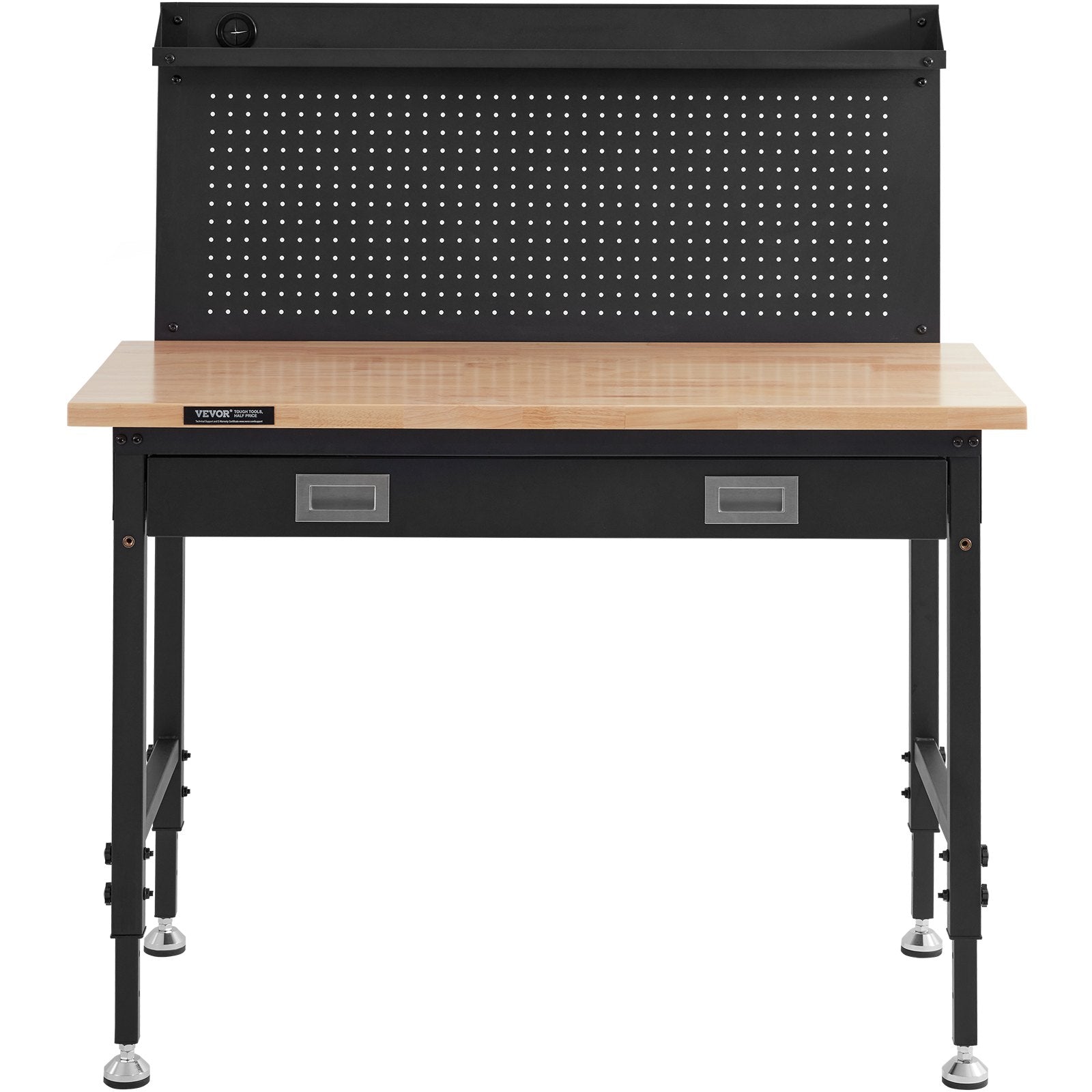 VEVOR Workbench Adjustable Height 28-39.5" Work Bench For Garage Oak Plank & Carbon Steel Heavy Duty Workbench 2000lbs Weight Capacity Bench top Size 48x24" Hardwood Workbench 3m Cable 30 Hooks 