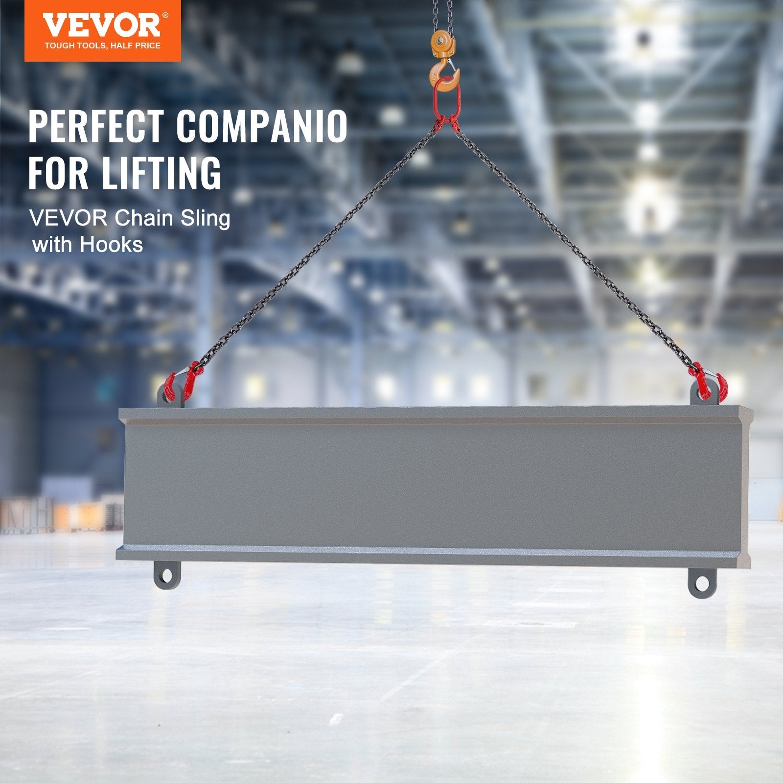 VEVOR 5/16" x 5' Chain Sling 2 Legs G80 Lifting Chain with Grab Hooks 6600 lbs 