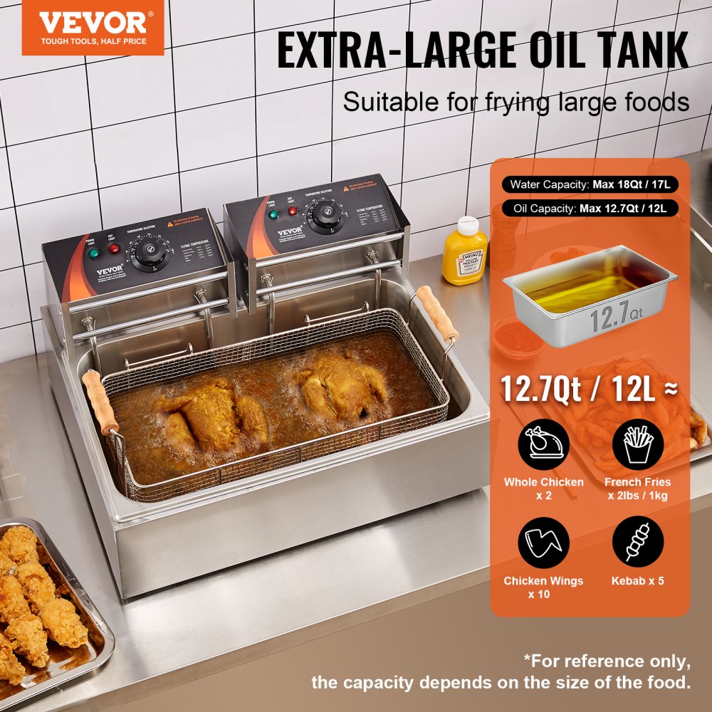 VEVOR Commercial Electric Deep Fryer Countertop Deep Fryer 3000W 18Qt / 17L 