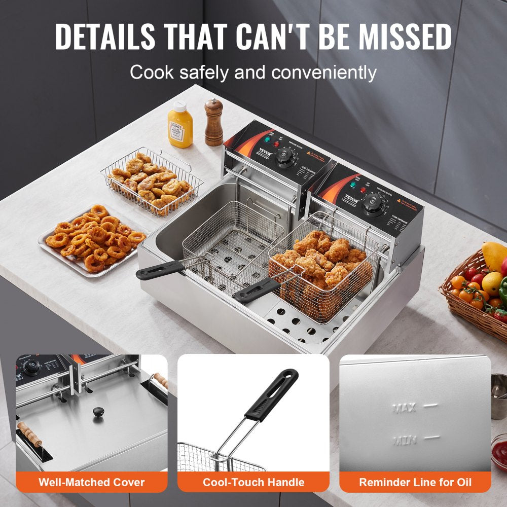 VEVOR Commercial Electric Deep Fryer Countertop Deep Fryer 3000W 18Qt / 17L 