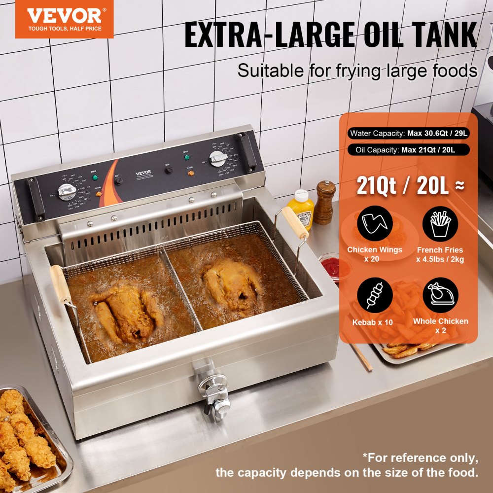 VEVOR Commercial Electric Deep Fryer Countertop Deep Fryer 3000W 30.6Qt / 29L 