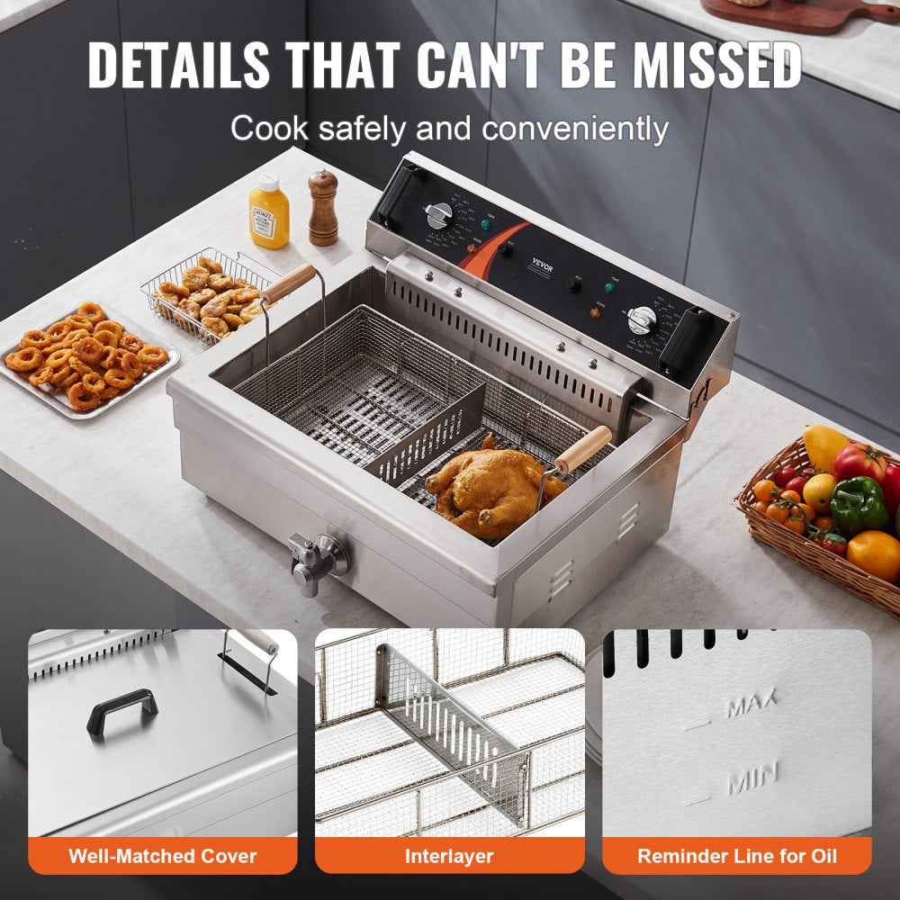 VEVOR Commercial Electric Deep Fryer Countertop Deep Fryer 3000W 30.6Qt / 29L 