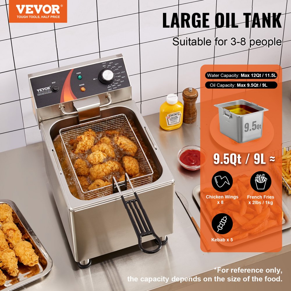 VEVOR Commercial Electric Deep Fryer Countertop Deep Fryer 1750W 12Qt / 11.5L 