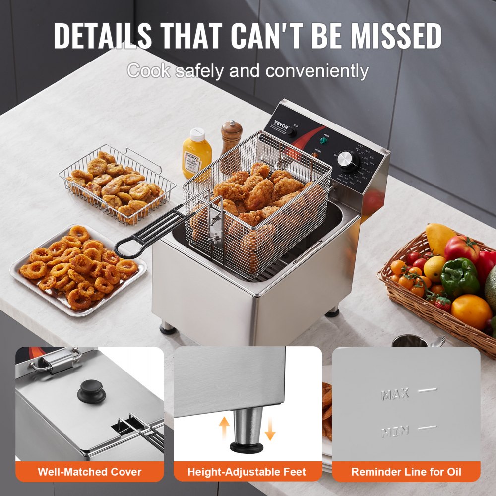 VEVOR Commercial Electric Deep Fryer Countertop Deep Fryer 1750W 12Qt / 11.5L 