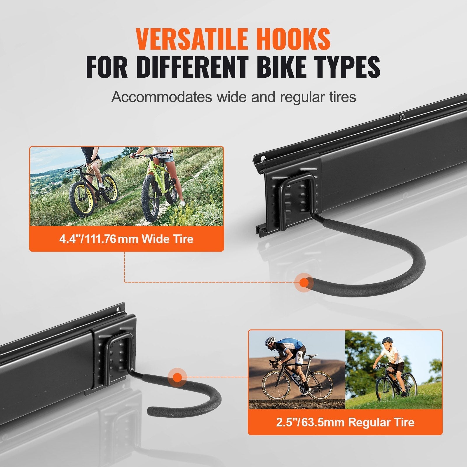 VEVOR Bike Storage Rack, 2 Bike Racks, Wall Mount Bike Storage Hanger, Home and Garage Organizer, Customizable for Various Bike Sizes, Adjustable Holder for Space Saving, Holds Up to 100 lbs, 17-inch 