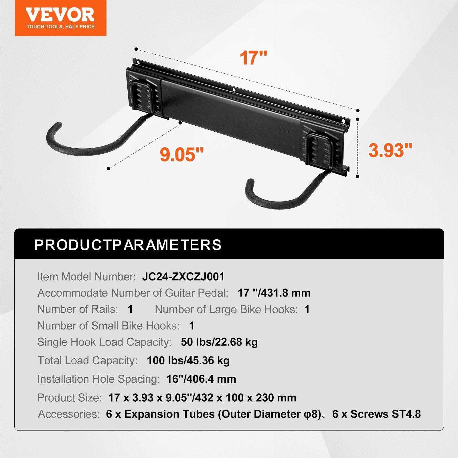 VEVOR Bike Storage Rack, 2 Bike Racks, Wall Mount Bike Storage Hanger, Home and Garage Organizer, Customizable for Various Bike Sizes, Adjustable Holder for Space Saving, Holds Up to 100 lbs, 17-inch 