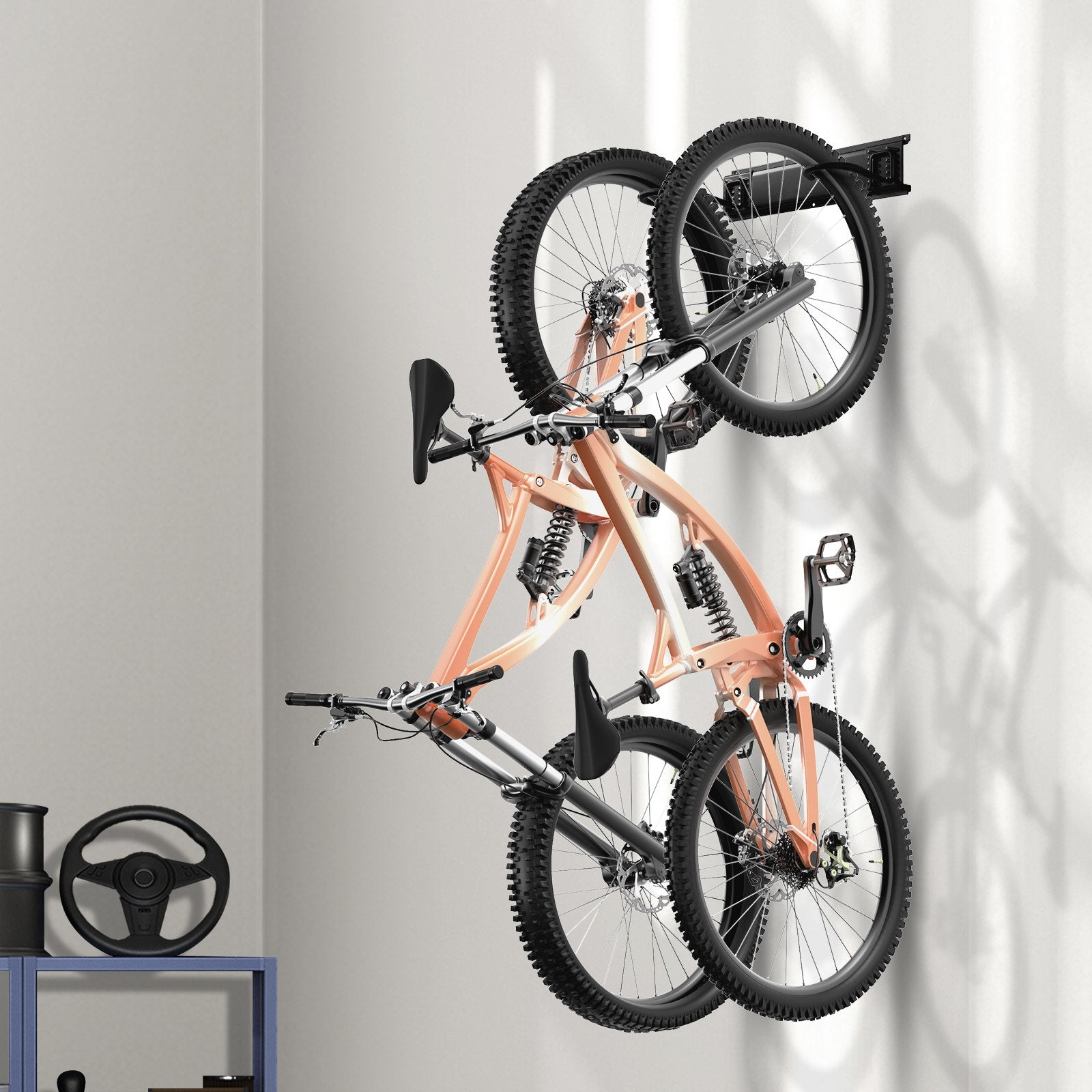 VEVOR Bike Storage Rack, 2 Bike Racks, Wall Mount Bike Storage Hanger, Home and Garage Organizer, Customizable for Various Bike Sizes, Adjustable Holder for Space Saving, Holds Up to 100 lbs, 17-inch 