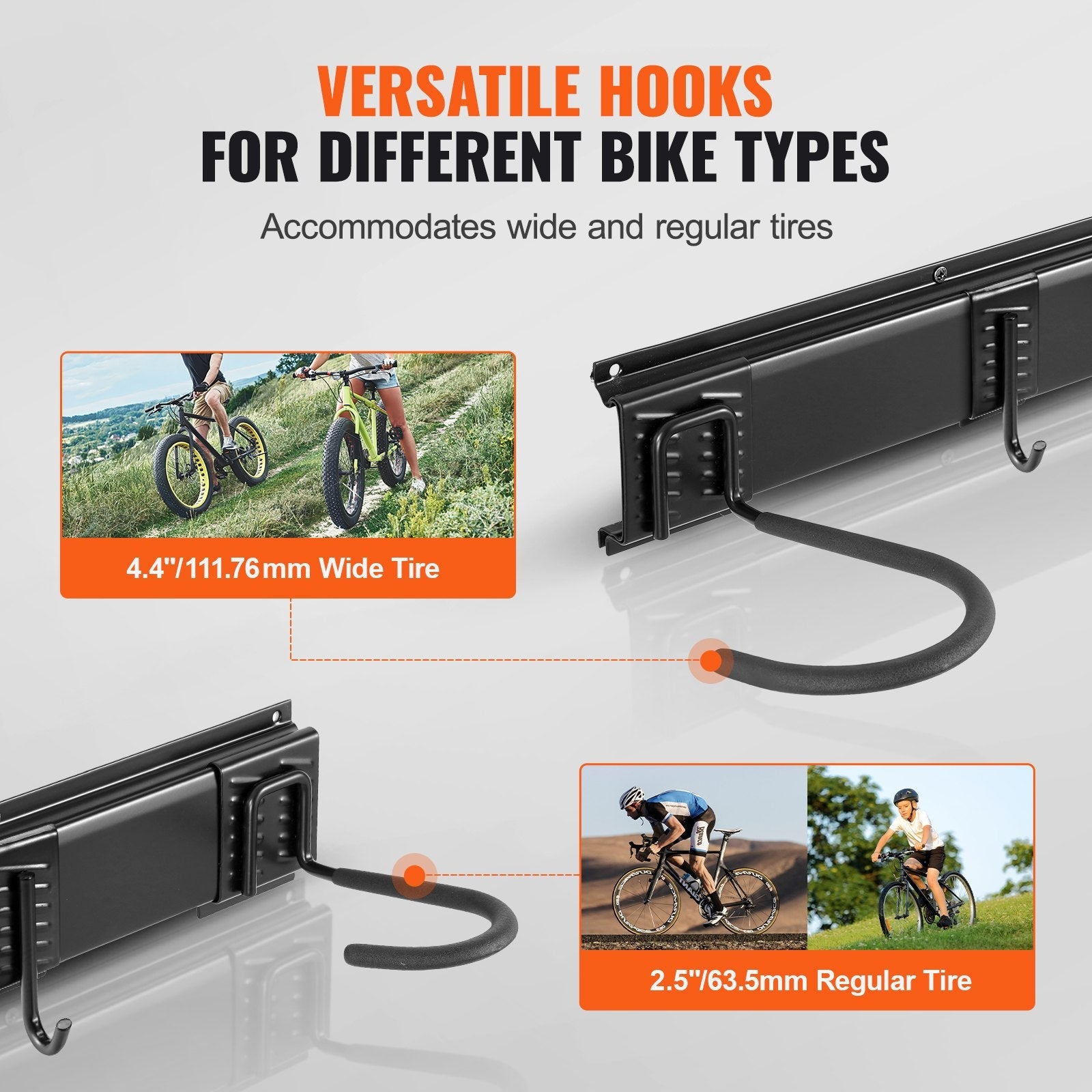 VEVOR Bike Storage Rack, 4 Bike Racks and 2 Helmets Hooks, Wall Mount Bike Storage Hanger, Home & Garage Organizer, Customizable for Various Bike Sizes, Adjustable Holder, Holds Up to 200 lbs, 32-inch 