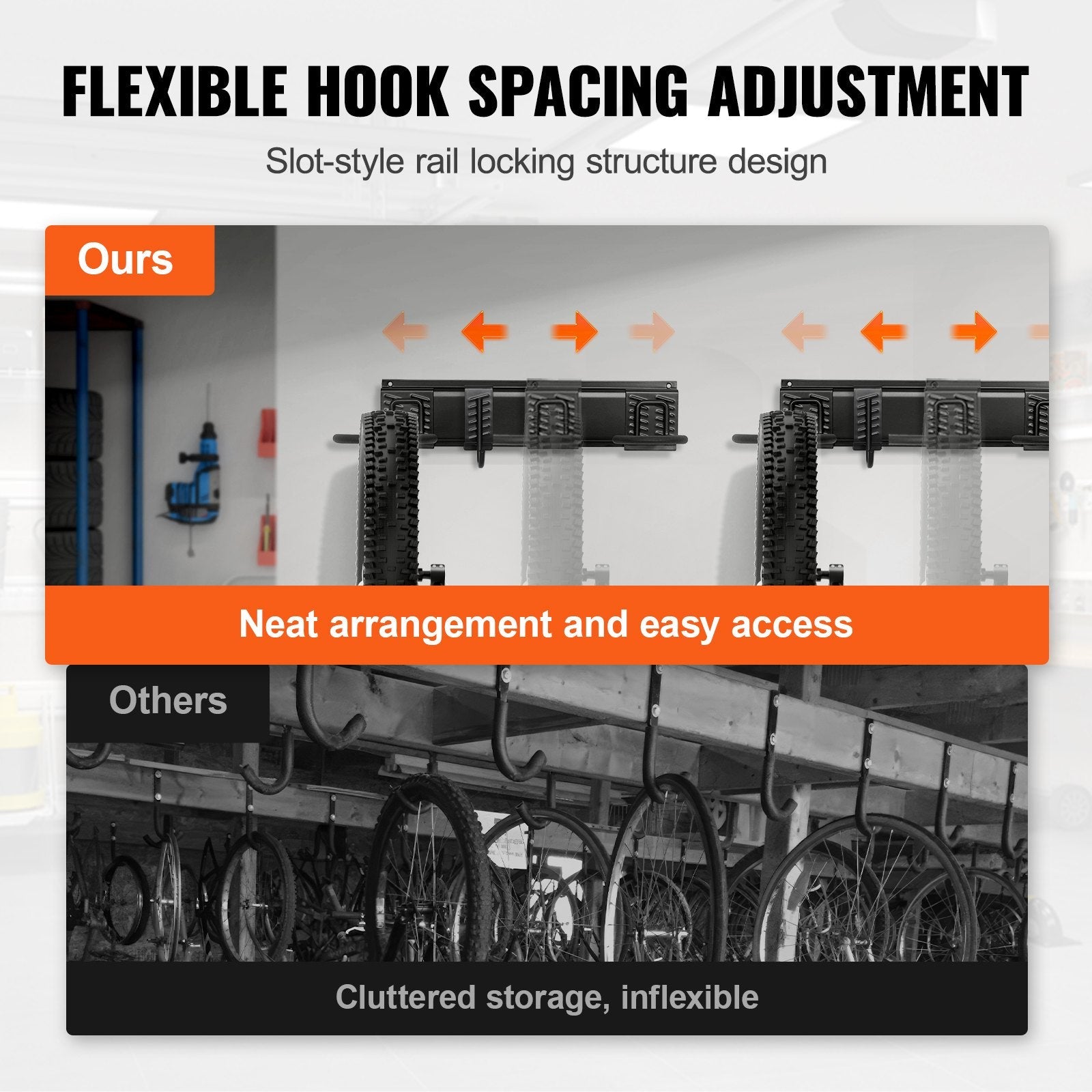 VEVOR Bike Storage Rack, 4 Bike Racks and 2 Helmets Hooks, Wall Mount Bike Storage Hanger, Home & Garage Organizer, Customizable for Various Bike Sizes, Adjustable Holder, Holds Up to 200 lbs, 32-inch 