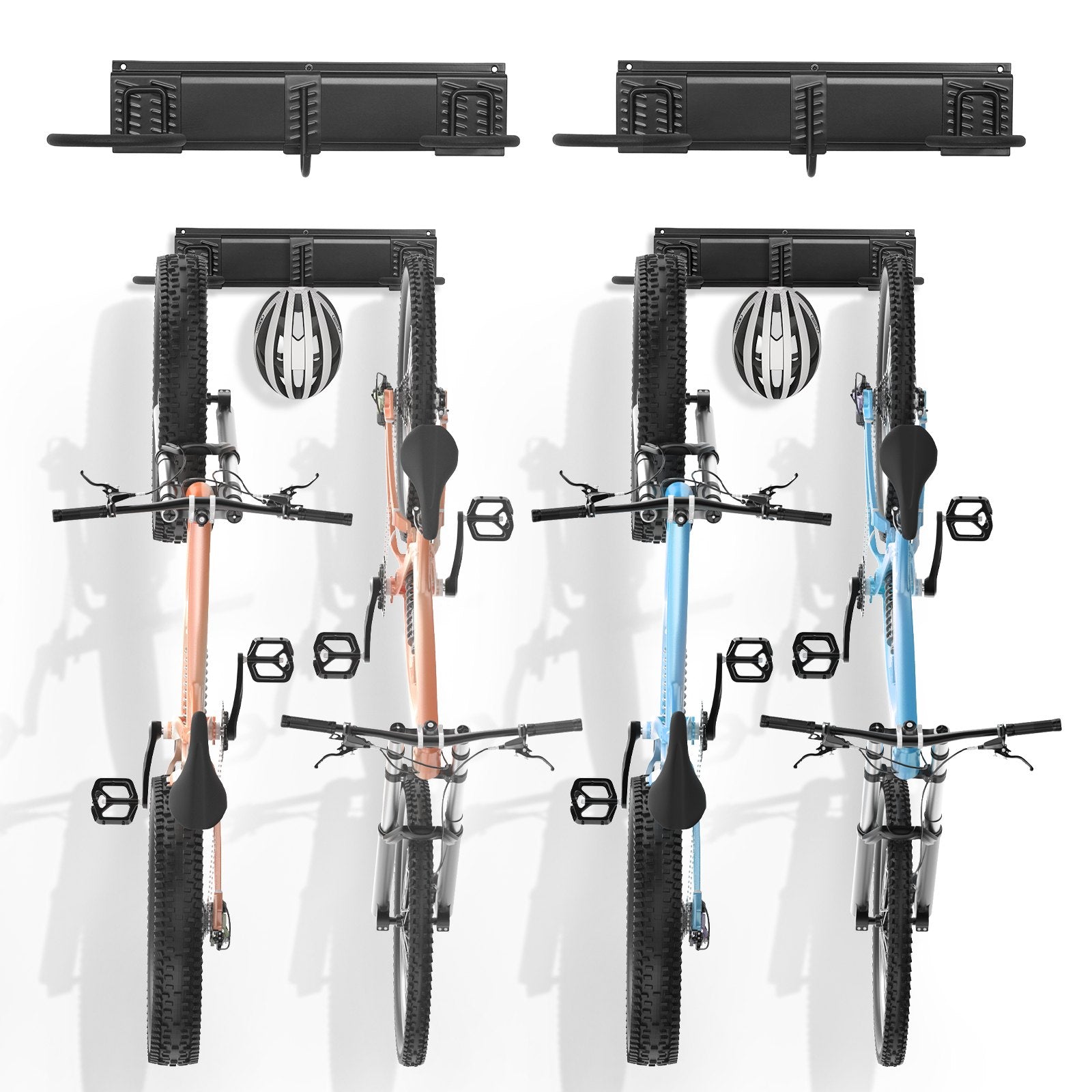 VEVOR Bike Storage Rack, 4 Bike Racks and 2 Helmets Hooks, Wall Mount Bike Storage Hanger, Home & Garage Organizer, Customizable for Various Bike Sizes, Adjustable Holder, Holds Up to 200 lbs, 32-inch 