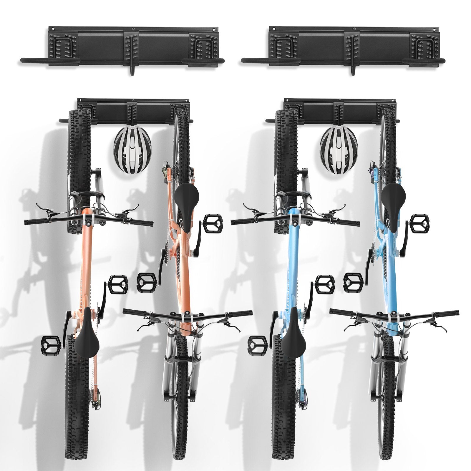 VEVOR Bike Storage Rack, 4 Bike Racks and 2 Helmets Hooks, Wall Mount Bike Storage Hanger, Home & Garage Organizer, Customizable for Various Bike Sizes, Adjustable Holder, Holds Up to 200 lbs, 36-inch 