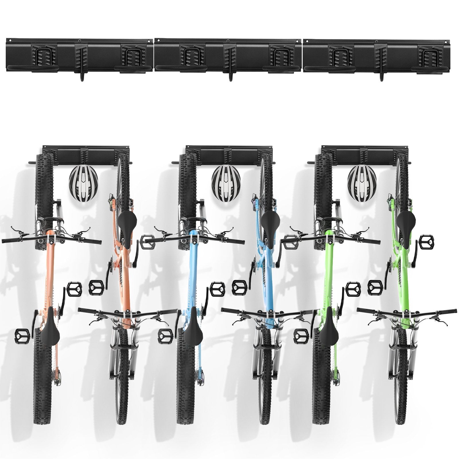 VEVOR Bike Storage Rack, 6 Bike Racks and 3 Helmets Hooks, Wall Mount Bike Storage Hanger, Home & Garage Organizer, Customizable for Various Bike Sizes, Adjustable Holder, Holds Up to 300 lbs, 51-inch 