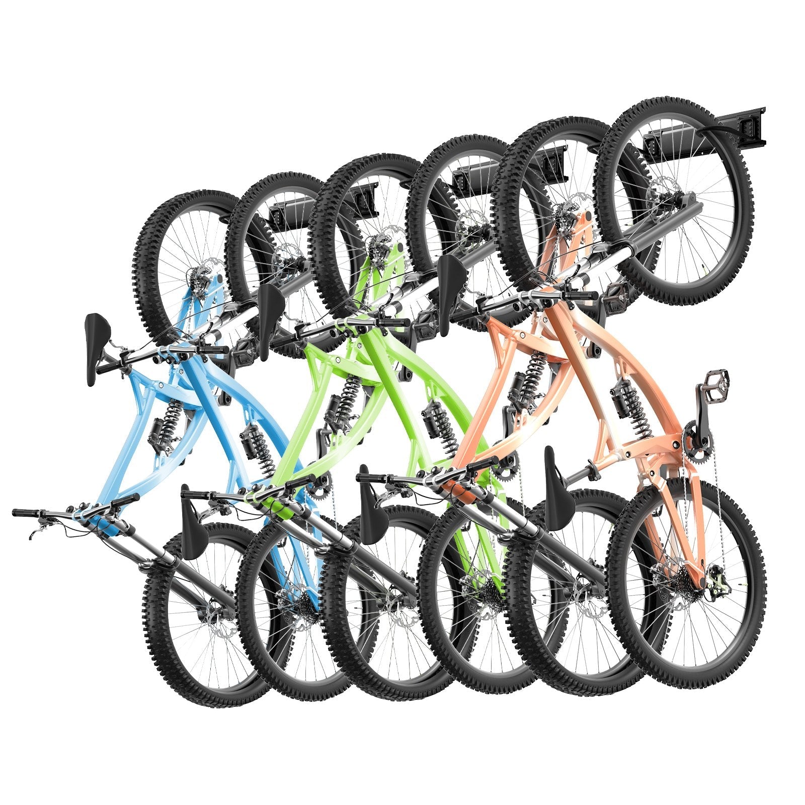 VEVOR Bike Storage Rack, 6 Bike Racks and 5 Helmets Hooks, Wall Mount Bike Storage Hanger, Home & Garage Organizer, Customizable for Various Bike Sizes, Adjustable Holder, Holds Up to 300 lbs, 64-inch 