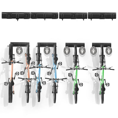 VEVOR Bike Storage Rack, 6 Bike Racks and 6 Helmets Hooks, Wall Mount Bike Storage Hanger, Home & Garage Organizer, Customizable for Various Bike Sizes, Adjustable Holder, Holds Up to 300 lbs, 68-inch 
