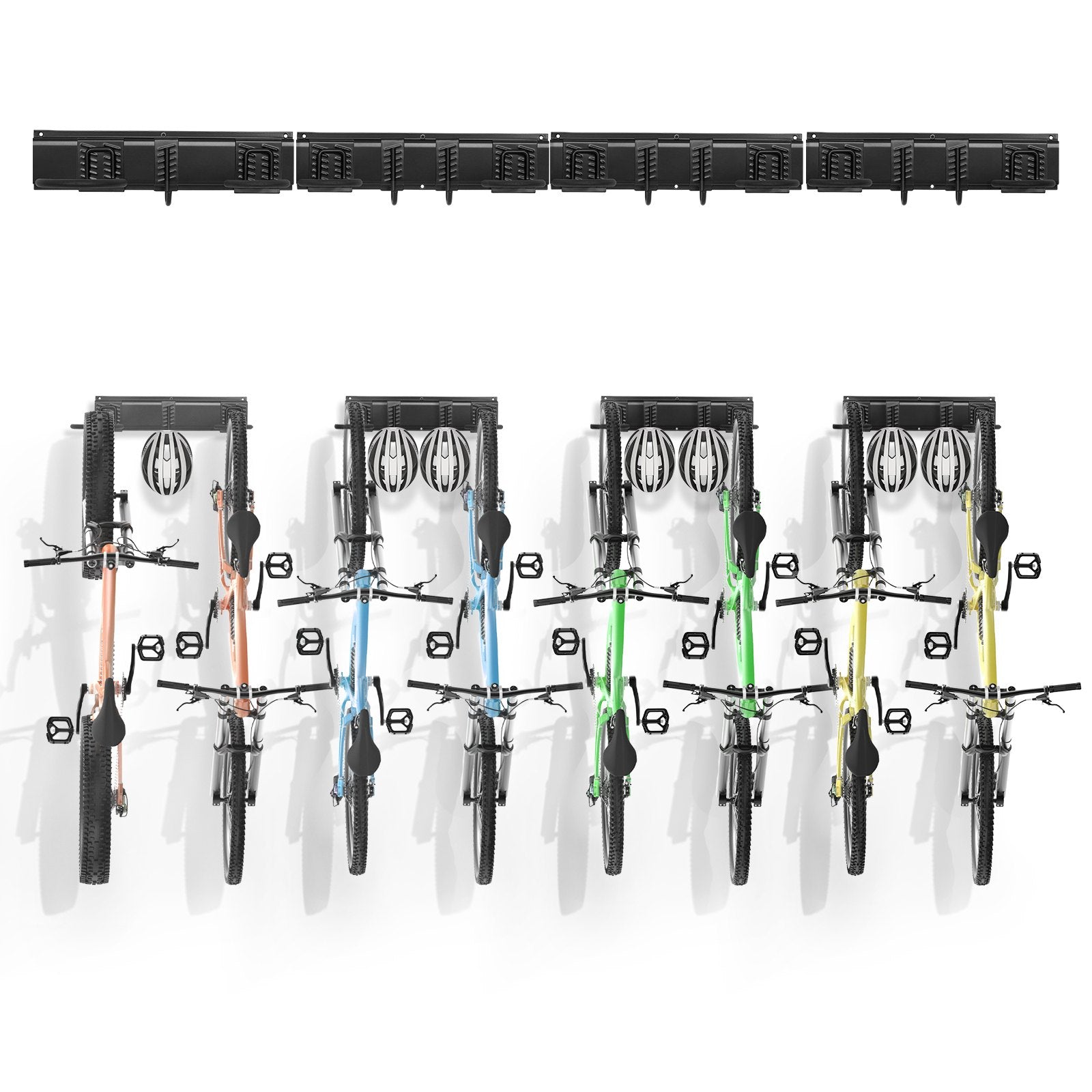 VEVOR Bike Storage Rack, 8 Bike Racks and 7 Helmets Hooks, Wall Mount Bike Storage Hanger, Home & Garage Organizer, Customizable for Various Bike Sizes, Adjustable Holder, Holds Up to 400 lbs, 72-inch 