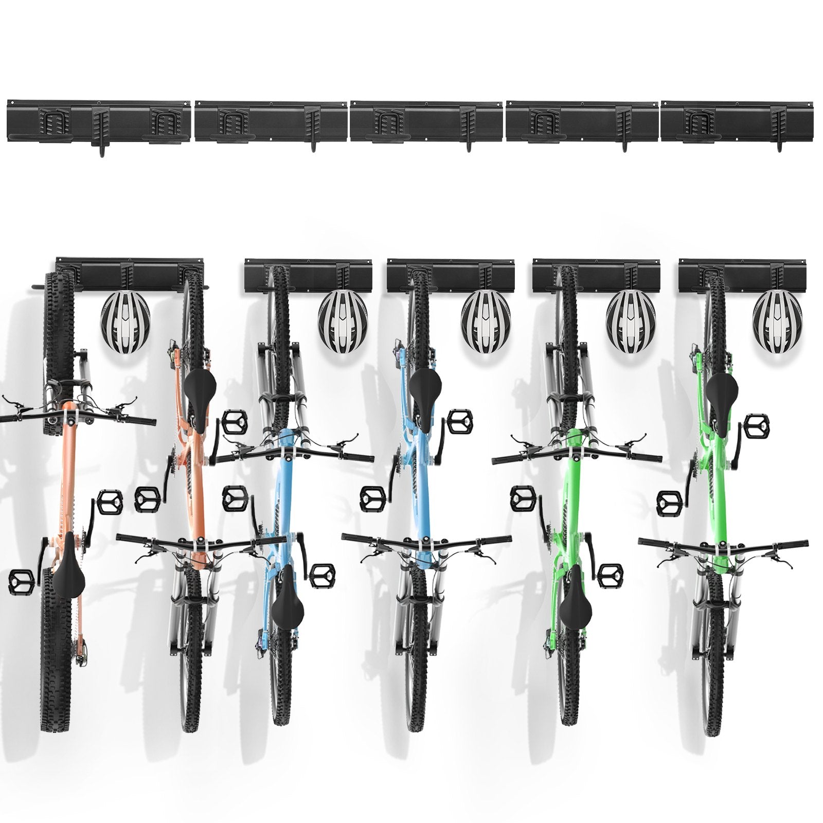 VEVOR Bike Storage Rack, 6 Bike Racks and 5 Helmets Hooks, Wall Mount Bike Storage Hanger, Home & Garage Organizer, Customizable for Various Bike Sizes, Adjustable Holder, Holds Up to 300 lbs, 85-inch 