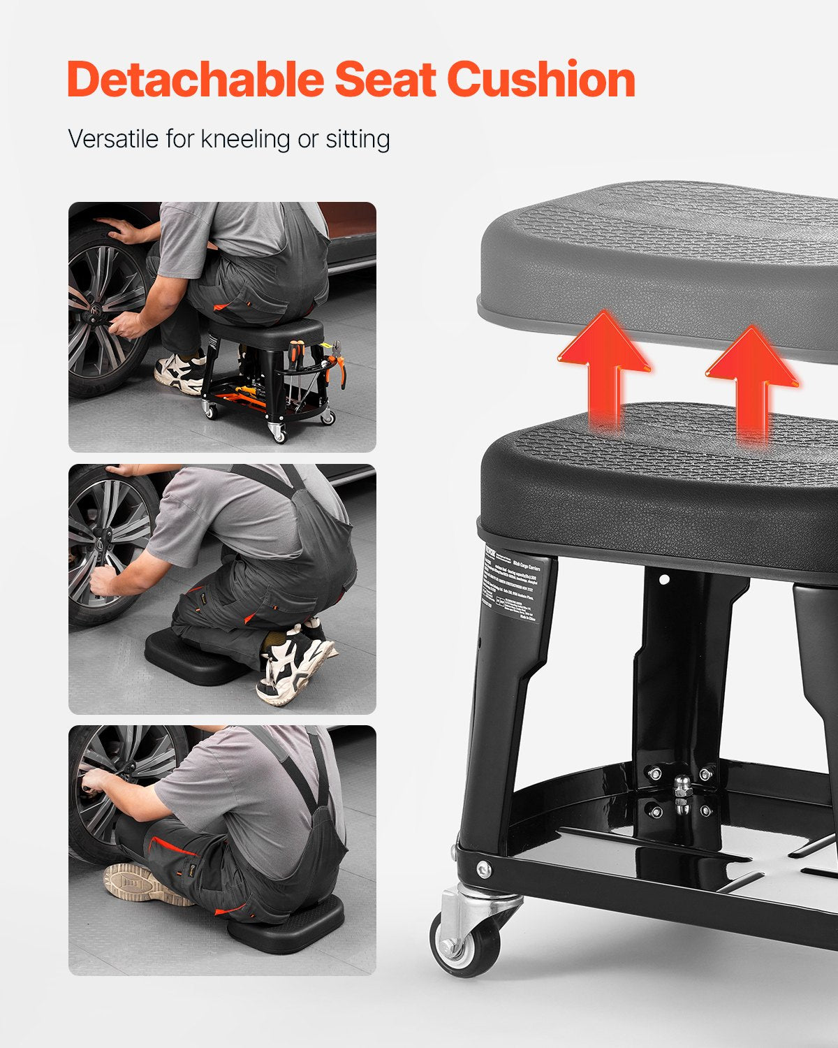 VEVOR Mechanic Stool Rolling Workshop Seat 300 lbs Load with Wheels & Tool Tray 