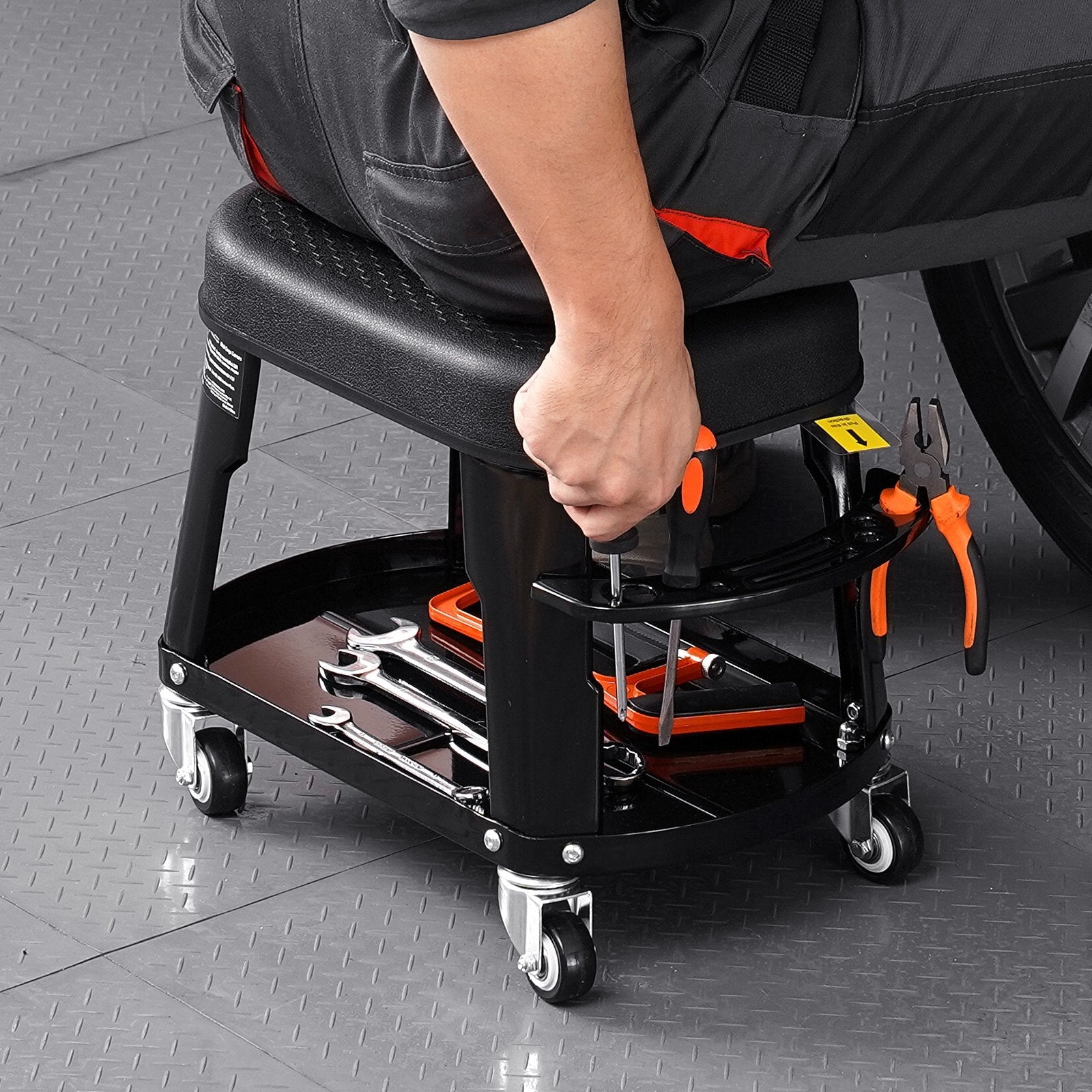 VEVOR Mechanic Stool Rolling Workshop Seat 300 lbs Load with Wheels & Tool Tray 