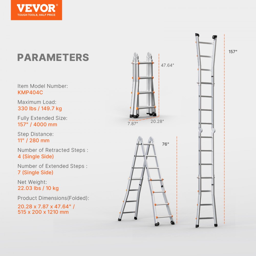 VEVOR Telescoping Ladder A Frame 13 FT Extension Multi-Function for Homework 