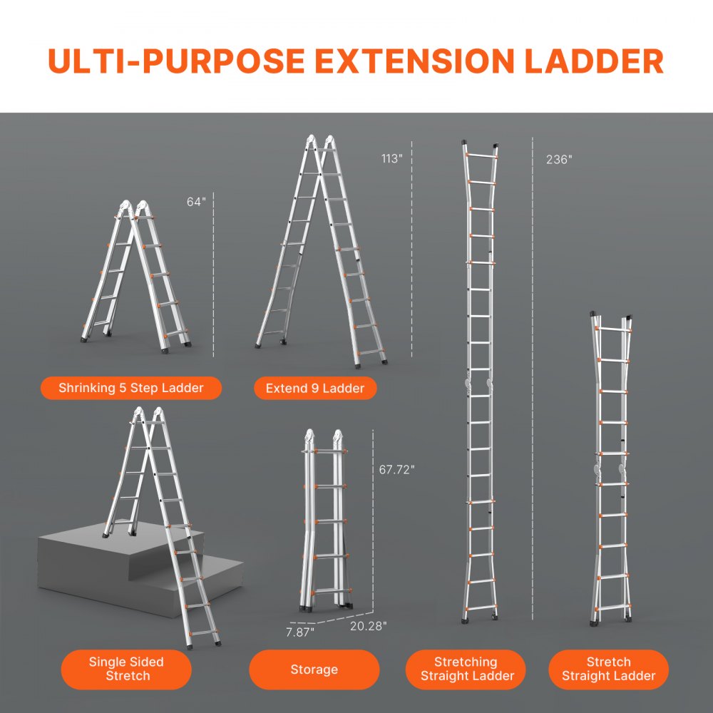 VEVOR Telescoping Ladder A Frame 19 FT Extension Multi-Function for Homework 