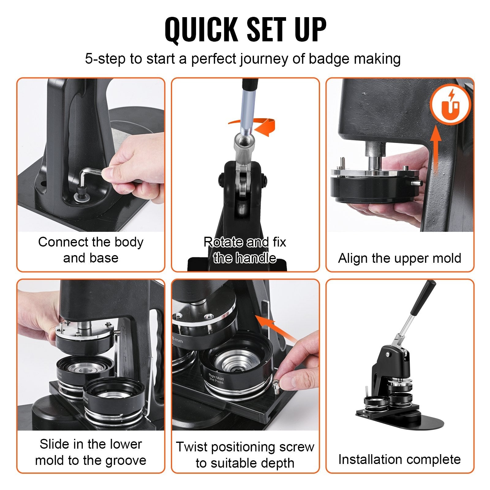 VEVOR Button Maker Machine, Multiple Sizes 1+2.25 Inch Badge Punch Press Kit, Children DIY Gifts Pin Maker, Button Making Supplies with 500pcs Button Parts & Circle Cutter & Magic Book 