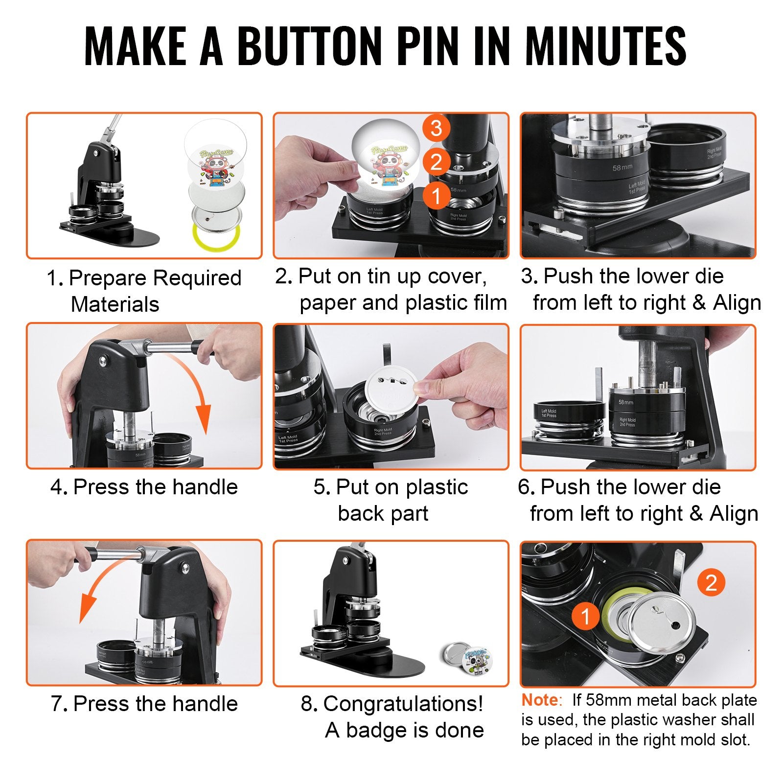 VEVOR Button Maker Machine, Multiple Sizes 1+2.25 Inch Badge Punch Press Kit, Children DIY Gifts Pin Maker, Button Making Supplies with 500pcs Button Parts & Circle Cutter & Magic Book 