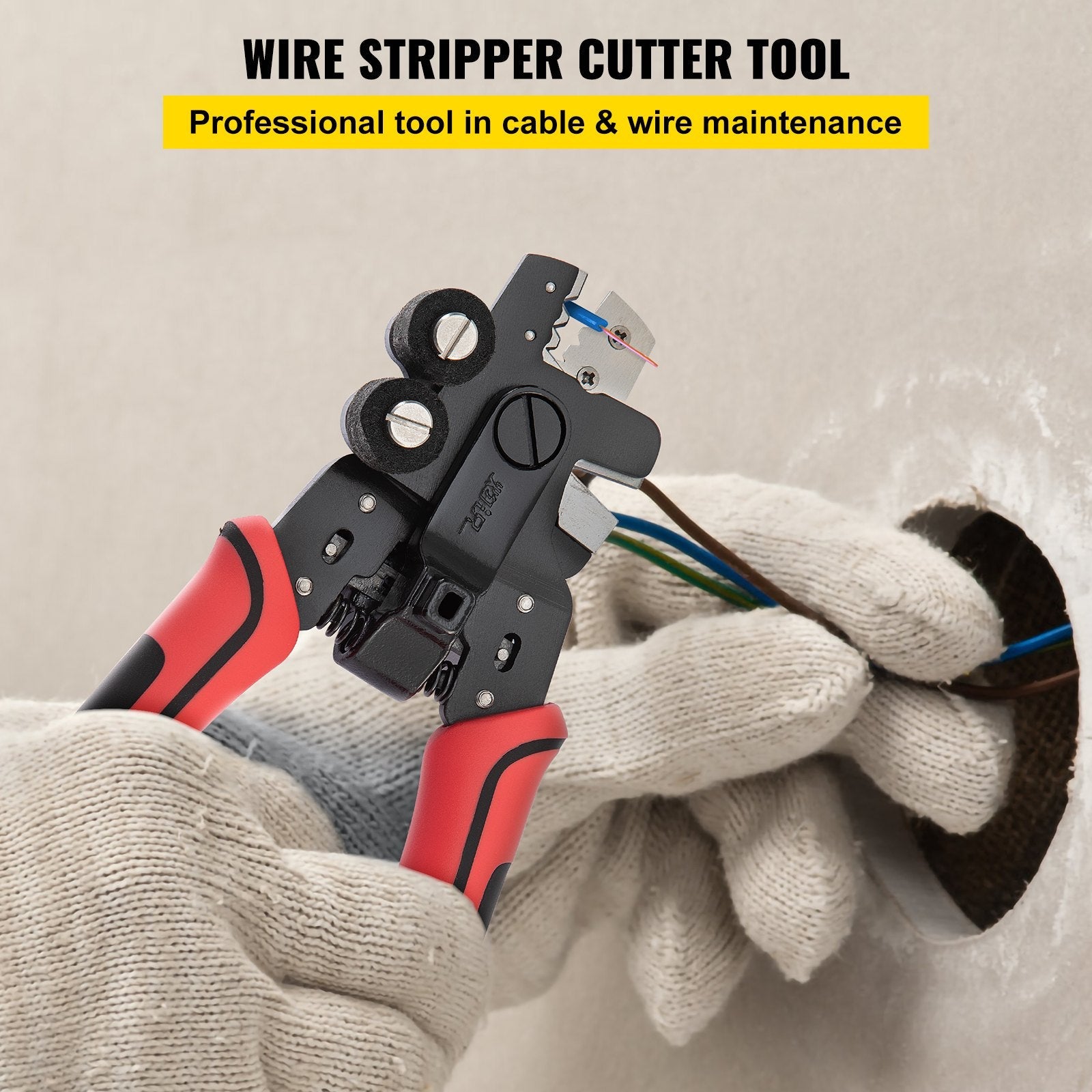 VEVOR Fiber Optic Stripper, 4 in 1 Wire Cutters Pliers, Three Hole Fiber Stripping Plier w/Wire Cutter for Stripping, Cutting and Cleaning, Applied in Electrical Work and Maintenance 