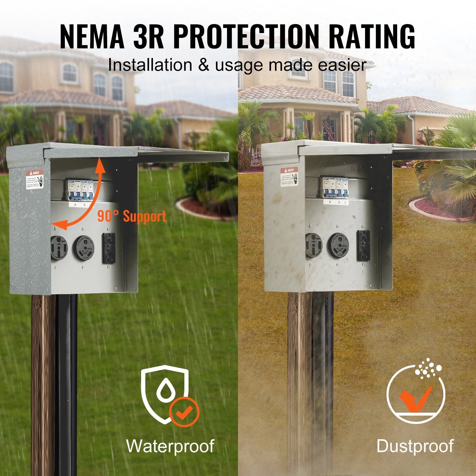 VEVOR Temporary Power Outlet Panel, 125/250V, RV Power Outlet Box with a 20/30/50 Amp Receptacle Installed, NEMA 14-50R / NEMA TT-30R / 15A GFCI for RV Camper Trailer Motorhome, Tested to UL Standards 