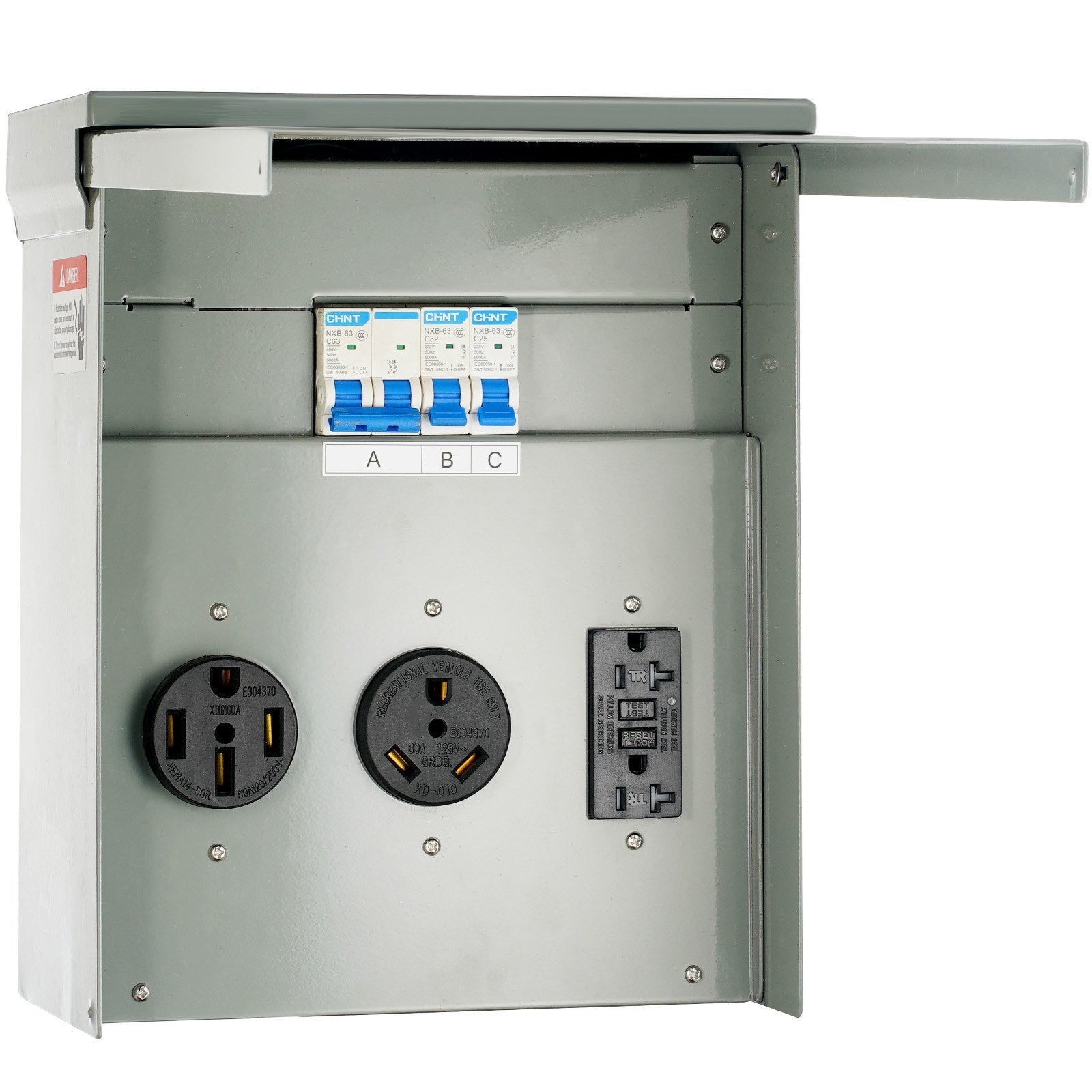 VEVOR Temporary Power Outlet Panel, 125/250V, RV Power Outlet Box with a 20/30/50 Amp Receptacle Installed, NEMA 14-50R / NEMA TT-30R / 15A GFCI for RV Camper Trailer Motorhome, Tested to UL Standards 