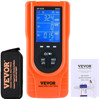 VEVOR 3-in-1 EMF Meter, 5Hz - 3.5GHz, Handheld Rechargeable Electromagnetic Field Radiation Detector, Digital LCD EMF Tester for EF MF RF Home Inspections Outdoor Ghost Hunting Paranormal Equipment 