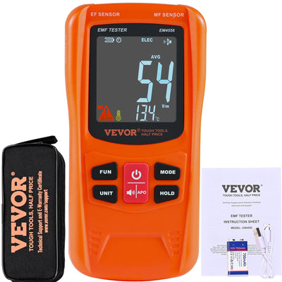 VEVOR 3-in-1 EMF Meter, 5Hz-6GHz, Handheld Rechargeable Electromagnetic Field Radiation Detector, Digital LCD EMF Tester for EF MF RF Home Inspections Outdoor Ghost Hunting 5G Cell Tower Temperature 
