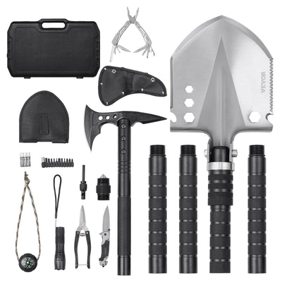 VEVOR Survival Shovel Survival Axe 28-in-1 Camping Folding Shovels with Hatchet 