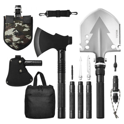 VEVOR Survival Shovel Survival Axe 16-in-1 Camping Folding Shovels with Hatchet 