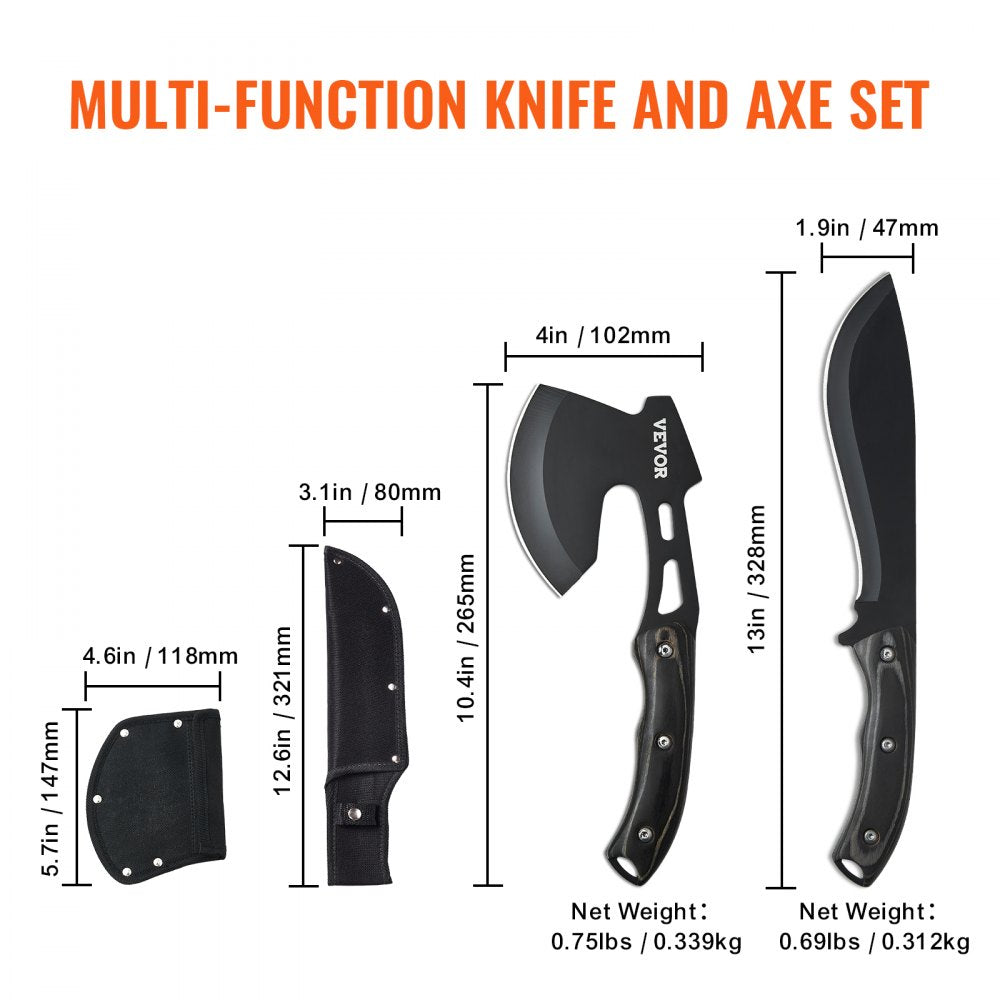 VEVOR Hunting Knife and Hatchet Axe Combo Set Sheath Fixed Blade Knife Camping 
