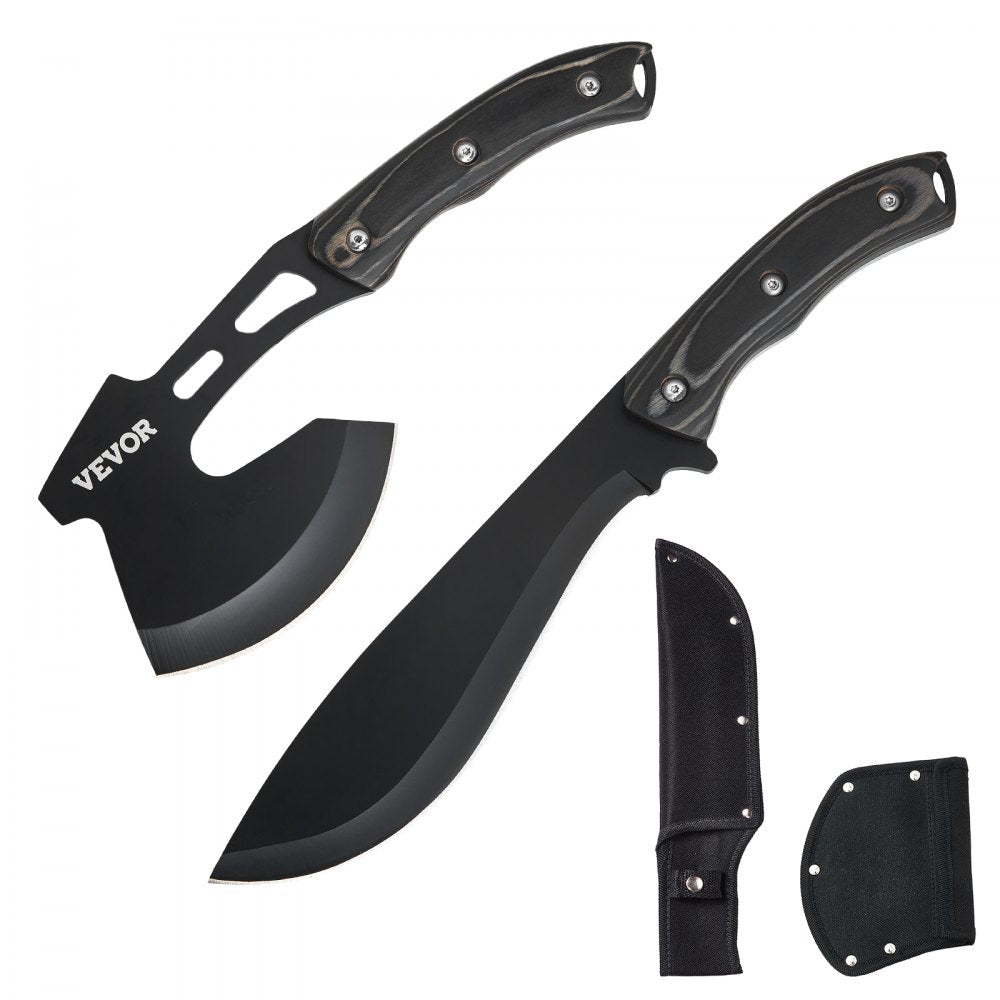 VEVOR Hunting Knife and Hatchet Axe Combo Set Sheath Fixed Blade Knife Camping 