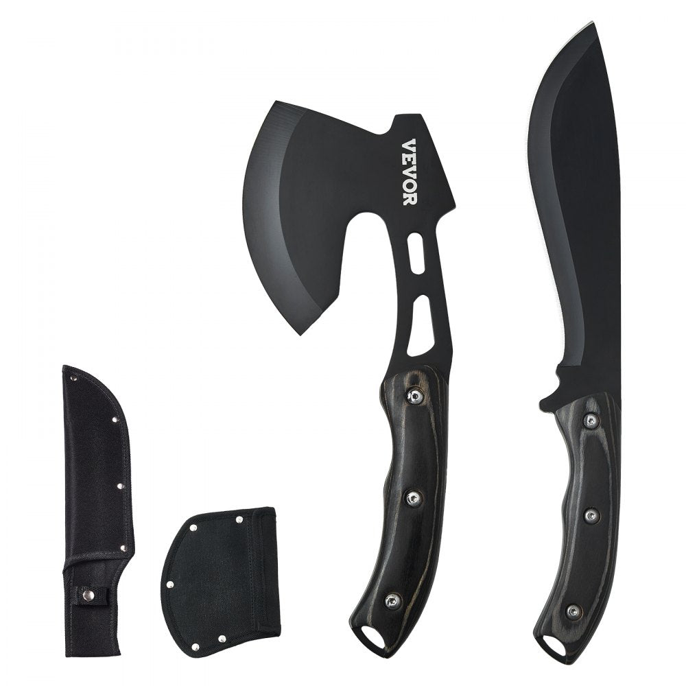 VEVOR Hunting Knife and Hatchet Axe Combo Set Sheath Fixed Blade Knife Camping 